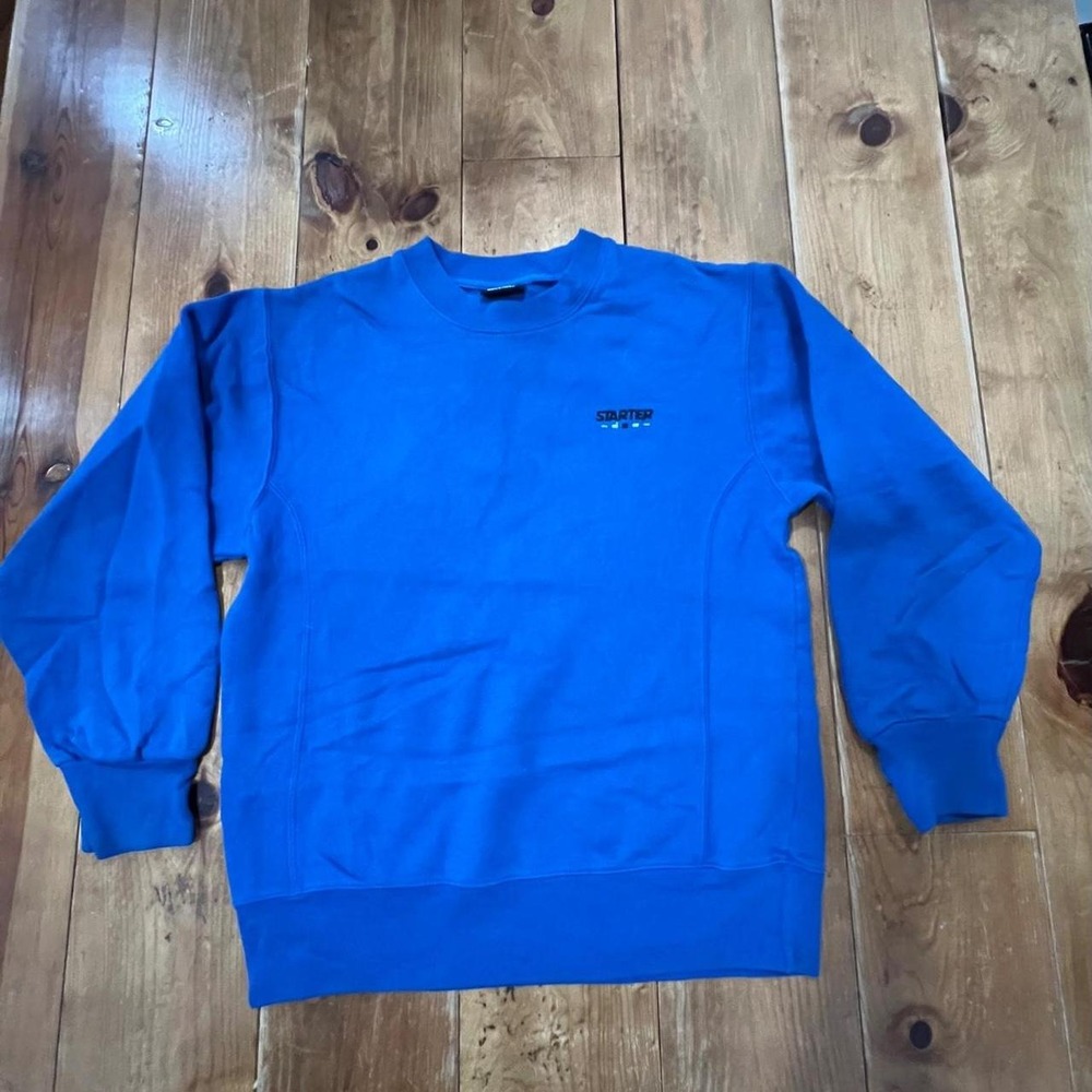 Starter Mens Blue Crewneck Sweatshirt Long Sleeve Pullover Athletic Logo